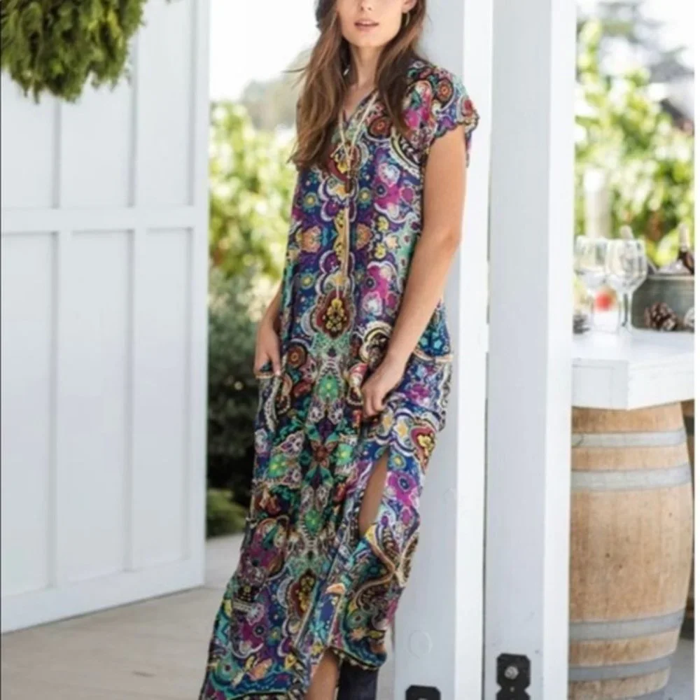 Johnny Was Multicolor Paisley Maxi Dress - Purple, Blue, Pink, Green - Picture 4 of 10